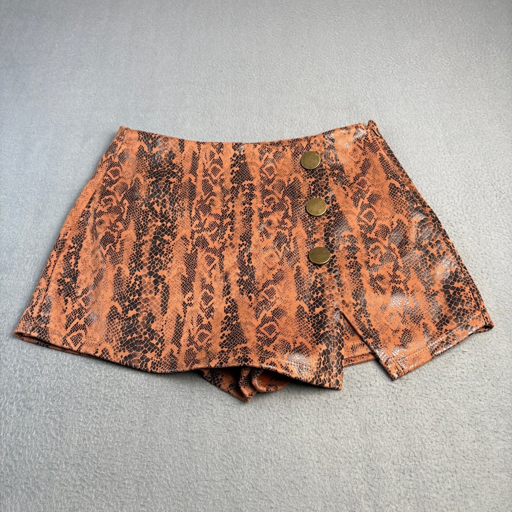 Haute Monde Womens Snakeskin Print Skort Brown Black Faux Leather Look Large